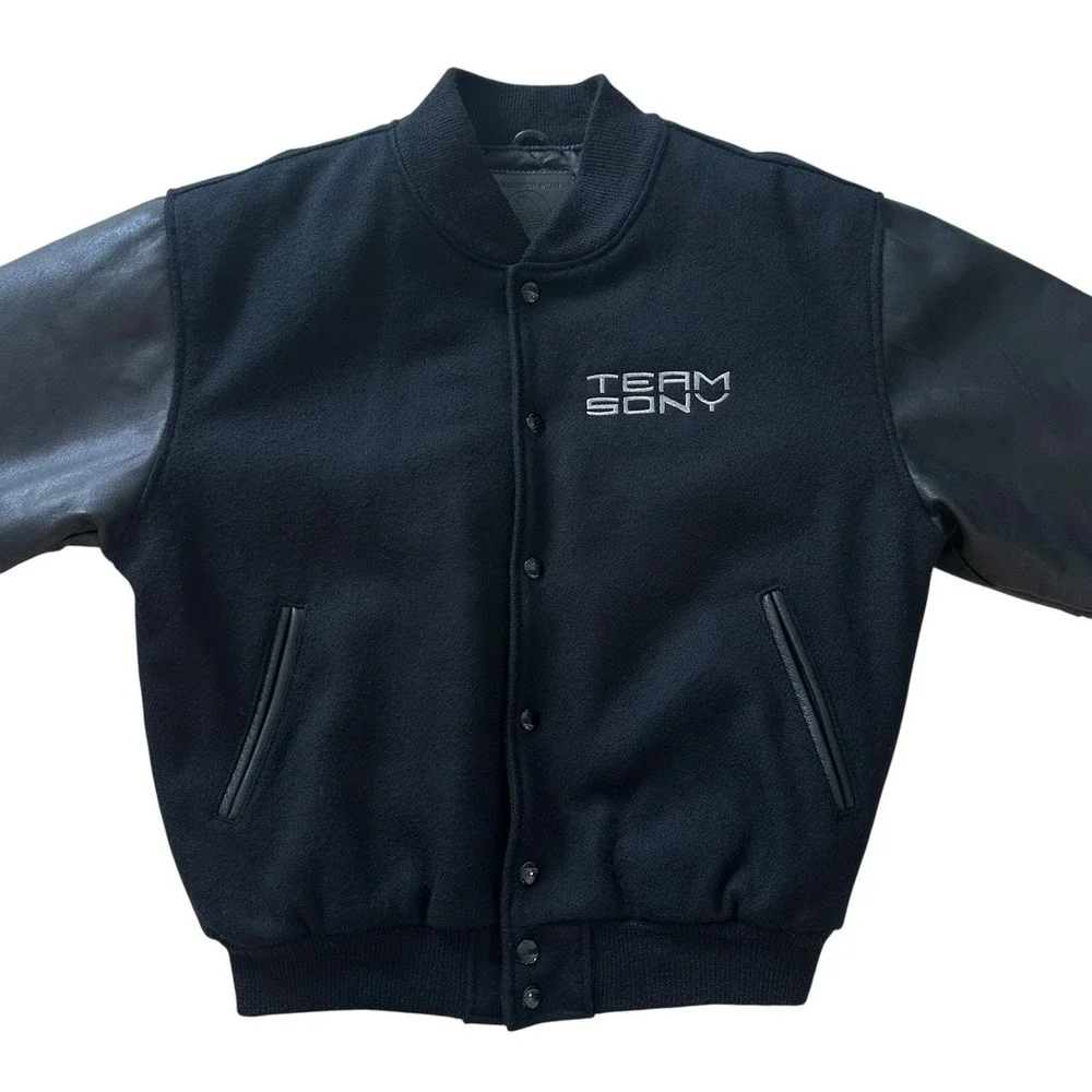 Vintage Golden Bear Varsity Jacket Wool Leather Men's‎ Small Black Sony Logo USA